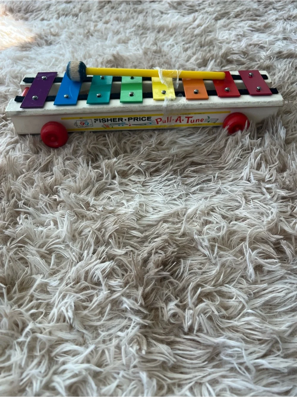 Vintage 60s Fisher Price Pull-a-Tune Wood & Metal Xylophone w/Malet. Work great